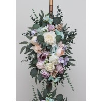  Flower arch arrangement in pastel colors.  Turquoise, lilac, blush pink and white arbor flowers. Floral archway. Faux flowers for wedding arch. 5417