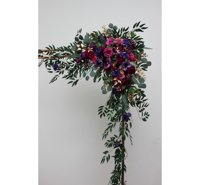 Jewel-Tone Floral Arch Arrangement – Faux Arbor Flowers in Purple, Magenta & Gold