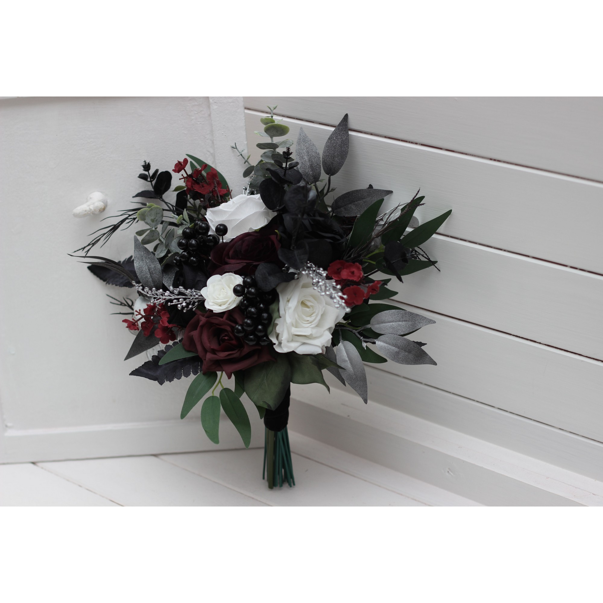 Burgundy \u0026 Black Cascading Bouquets – Faux Silk Flowers for Gothic and Boho  Weddings, image size:2000x2000