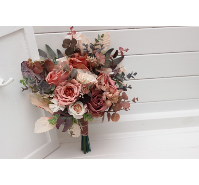 Wedding Bouquets in Beige, Terracotta, Blush Pink & Dusty Rose |Faux Bridal & Bridesmaid Bouquets