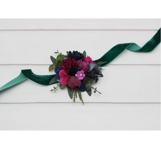 Jewel-Tone Wedding Boutonnieres & Wrist Corsages – Faux Floral Accessories in Deep Rich Colors