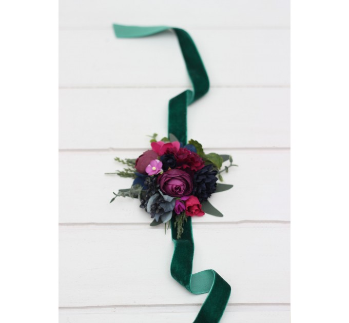 Jewel-Tone Wedding Boutonnieres & Wrist Corsages – Faux Floral Accessories in Deep Rich Colors