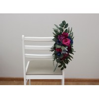 Aisle flowers in jewel tone color scheme. Chair flowers in navy blue, magenta, fuchsia, purple, and emerald green colors. Sign flowers. Marker flowers. Wedding flowers. Flowers for wedding decor. 5416