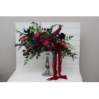 Standing flowers in navy blue, magenta, fuchsia, purple, and emerald green color scheme. Aisle flowers. Wedding decoration for stand. 5416