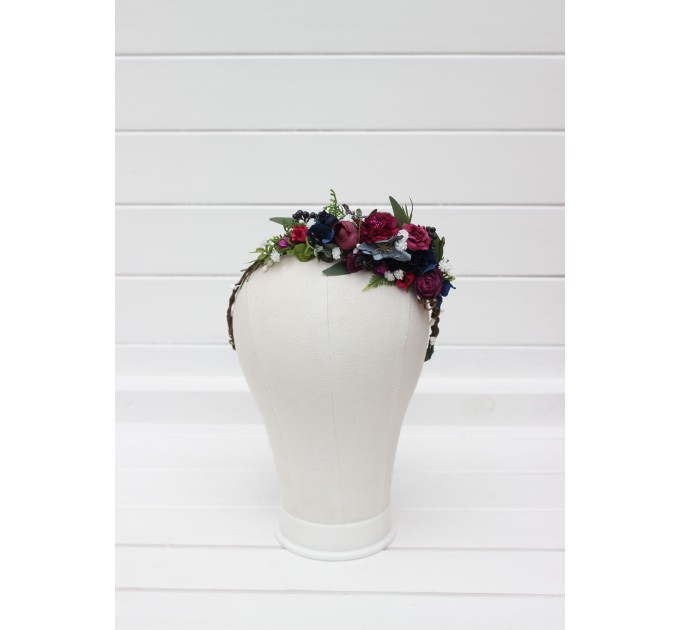 Jewel-Tone Flower Crown – Faux Floral Hair Wreath in Burgundy, Navy, Magenta & Emerald