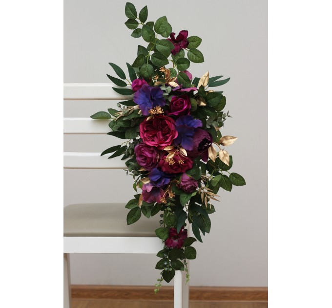 Jewel-Tone Aisle Flowers – Faux Purple, Magenta & Gold Floral Décor for Weddings
