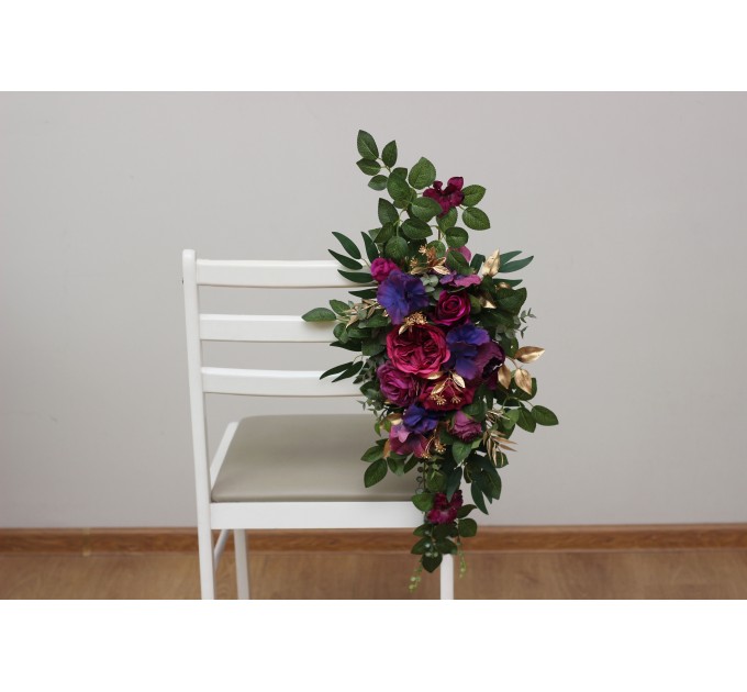 Jewel-Tone Aisle Flowers – Faux Purple, Magenta & Gold Floral Décor for Weddings