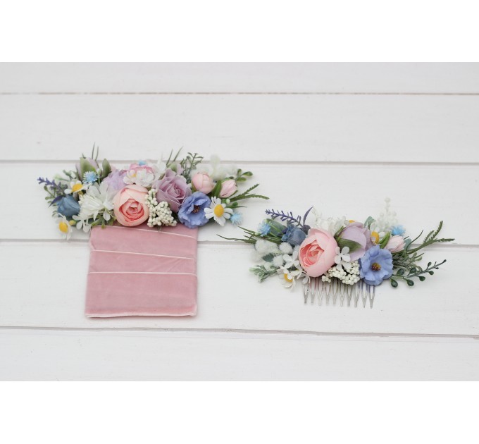 Lilac, Ivory & Blush Pink Wildflower Comb – Faux Floral Hairpiece for Bride or Bridesmaid