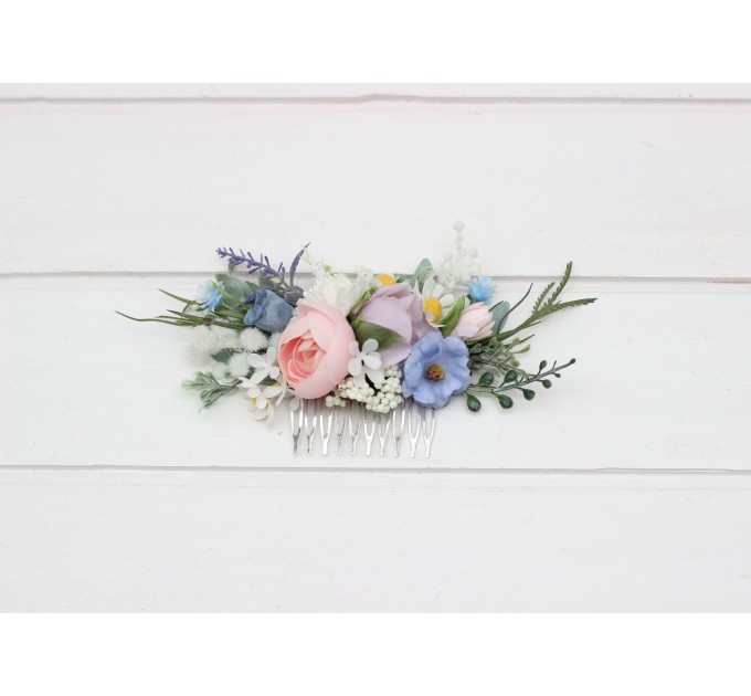 Lilac, Ivory & Blush Pink Wildflower Comb – Faux Floral Hairpiece for Bride or Bridesmaid