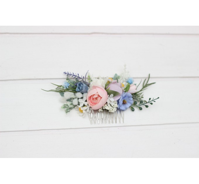 Lilac, Ivory & Blush Pink Wildflower Comb – Faux Floral Hairpiece for Bride or Bridesmaid