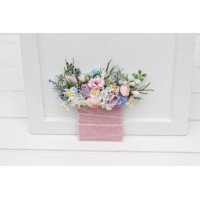 Wildflowers pocket boutonniere in lilac ivory blush pink  color scheme. Flower accessories. Pocket flowers. Square flowers. 5248