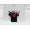 Jewel-Tone Pocket Boutonniere – Faux Square Flowers in Burgundy, Navy, Magenta & Emerald