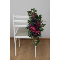 Large aisle flowers in jewel tone color scheme. Chair flowers in navy blue, burgundy, magenta, fuchsia, purple, and emerald green colors. Sign flowers. Marker flowers. Wedding flowers. Flowers for wedding decor. 5416