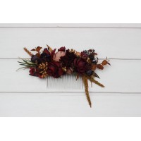 Flower comb in purple burgundy beige cinnamon color scheme. Wedding accessories for hair. Bridal flower comb. 5096