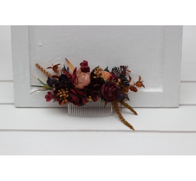 Purple, Burgundy, Beige & Cinnamon Flower Comb – Faux Floral Hairpiece for Bride or Bridesmaid