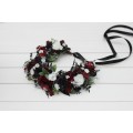Gothic Flower Crown – Burgundy, Black, White & Silver Faux Floral Hair Wreath for Bride or Flower Girl