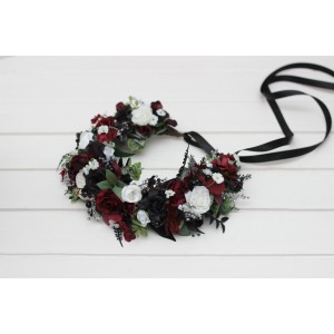 Gothic flower crown. Burgundy black green white silver hair wreath. Flower girl crown. Wedding flowers. 5211