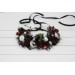 Gothic Flower Crown – Burgundy, Black, White & Silver Faux Floral Hair Wreath for Bride or Flower Girl