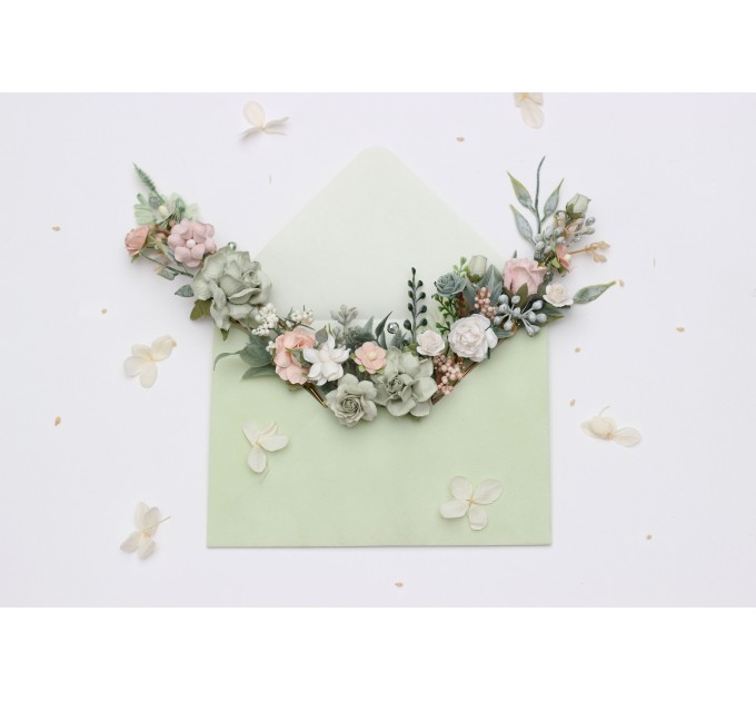 Set of 8 Sage Green & Blush Pink Flower Hair Pins – Faux Wedding Hair Accessories