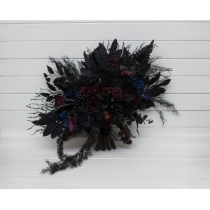 Gothic bouquet for alternative wedding. Purple black blue burgundy bridal and bridesmaid bouquet. Halloween wedding. Dark moody artificial flowers. 5429
