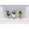 Pastel Wildflower Wedding Boutonnieres – Floral Accessories in Dusty Blue, Peach, Lilac & Cream