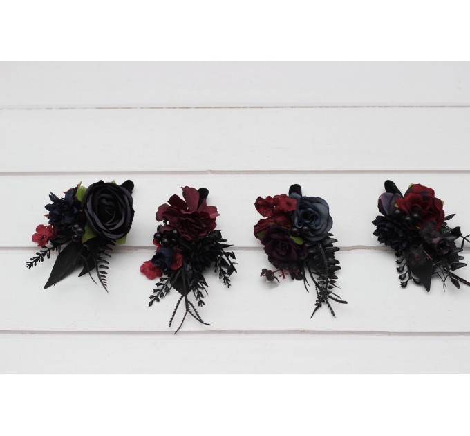 Dark Moody Wedding Boutonnieres – Gothic Floral Accessories in Purple, Black, Blue & Burgundy