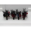 Dark Moody Wedding Boutonnieres – Gothic Floral Accessories in Purple, Black, Blue & Burgundy