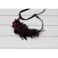 Gothic black burgundy flower crown. Flower girl hair wreath. Wedding flowers. 5325