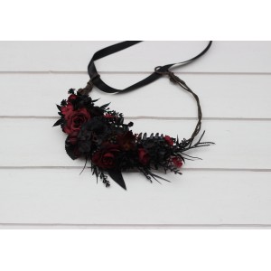 Gothic black burgundy flower crown. Flower girl hair wreath. Wedding flowers. 5325
