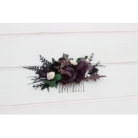 Flower comb in deep purple black ivory green color scheme. Wedding accessories for hair. Bridal headpiece. Bridesmaid floral comb. 5289