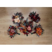 Single color bridesmaid bouquet in Rust, burgundy orange and cinnamon.  One-color faux flowers for autumn wedding. 0033
