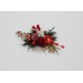 Red, Burgundy, Gold & Green Flower Comb with Berries – Christmas Wedding Hair Accessory for Bride or Bridesmaid