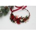 Christmas Flower Crown in Red, Gold, Green & Burgundy – Winter Floral Hair Wreath with Cones & Berries