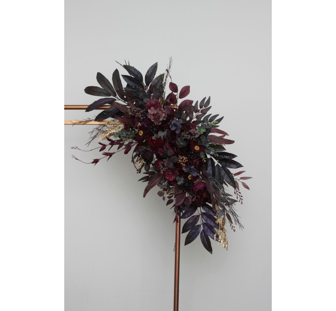 Deep Purple, Burgundy & Gold Flower Arch Arrangement – Faux Floral Arbor for Weddings