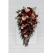 Cascading Bridal Bouquet in Red, Burgundy, Dusty Rose & Peach – Faux Flowers for Fall Weddings