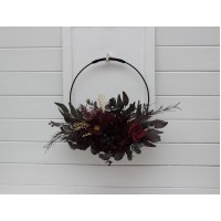 Flower hoop in purple gold burgundy colors. Alternative bridesmaid bouquet. 5223