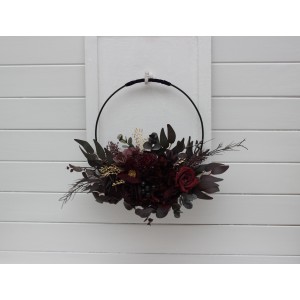 Flower hoop in purple gold burgundy colors. Alternative bridesmaid bouquet. 5223