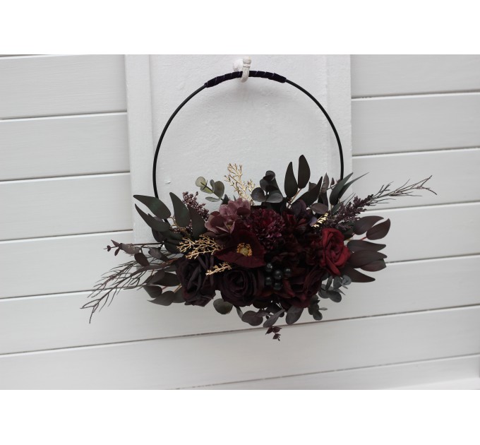 Purple, Gold & Burgundy Flower Hoop – Faux Bridesmaid Bouquet Alternative