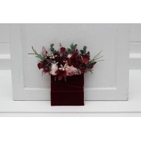Pocket boutonniere in burgundy dusty pink color scheme. Flower accessories. Pocket flowers. Square flowers. 5019