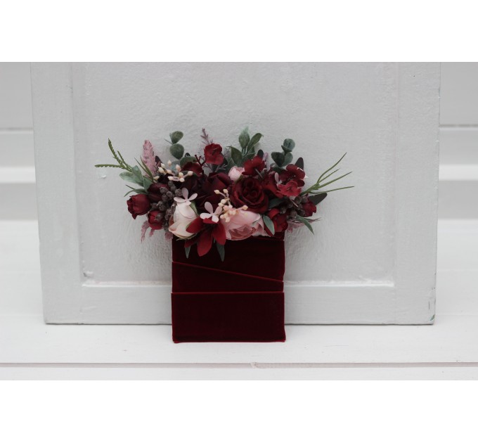 Burgundy & Dusty Pink Pocket Boutonniere – Elegant Faux Square Flower Accessory