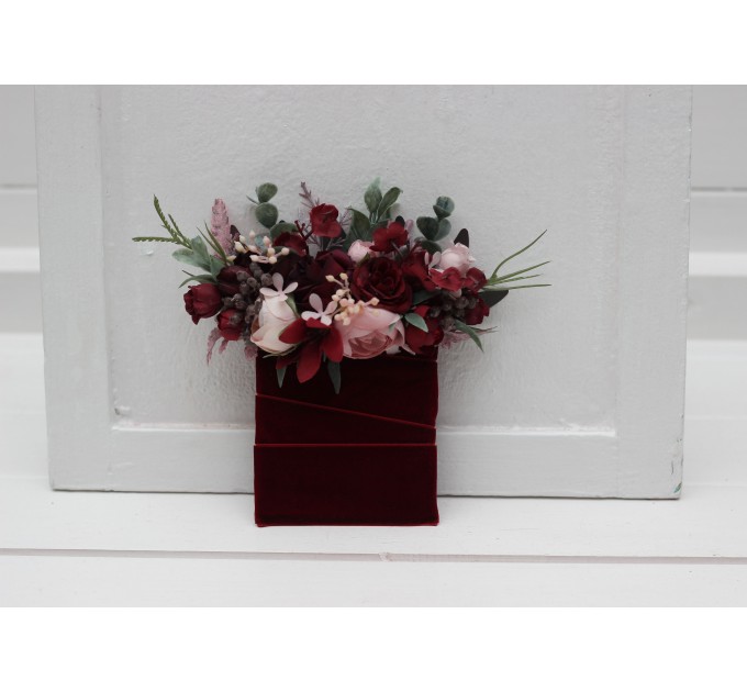 Burgundy & Dusty Pink Pocket Boutonniere – Elegant Faux Square Flower Accessory