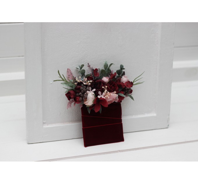 Burgundy & Dusty Pink Pocket Boutonniere – Elegant Faux Square Flower Accessory