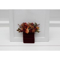 Pocket boutonniere in rust burgundy brown orange color scheme. Flower accessories. Pocket flowers. Square flowers. 5330