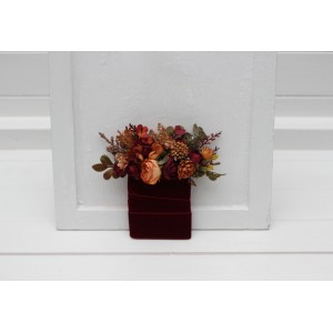Pocket boutonniere in rust burgundy brown orange color scheme. Flower accessories. Pocket flowers. Square flowers. 5330