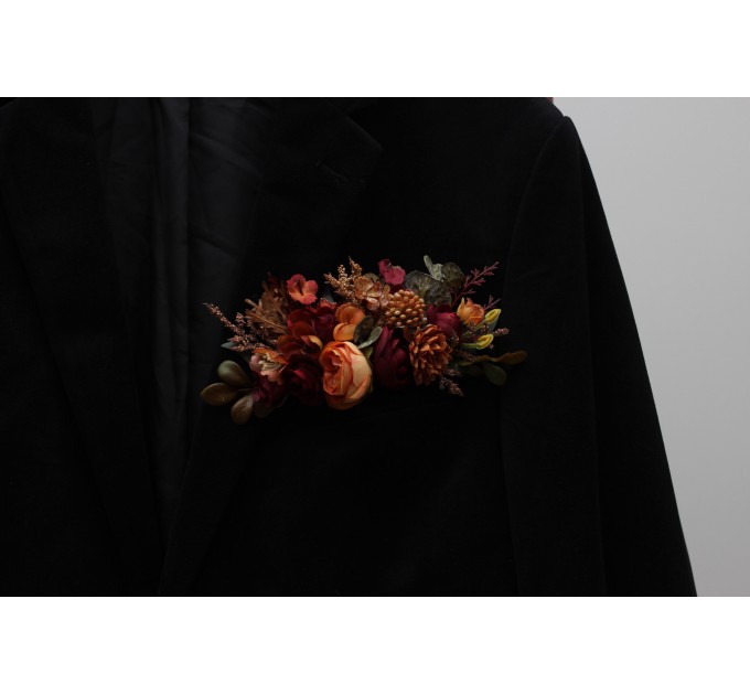 Rust, Burgundy, Brown & Orange Pocket Boutonniere – Warm Faux Floral Accessory