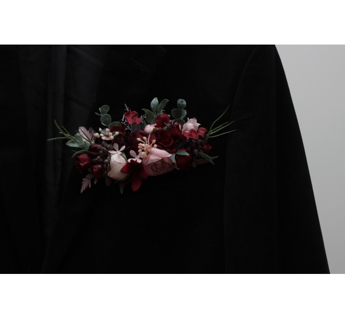 Burgundy & Dusty Pink Pocket Boutonniere – Elegant Faux Square Flower Accessory