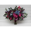 Purple, Magenta & Dusty Blue Bridal Bouquet – Jewel-Tone Faux Wedding Flowers