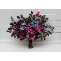 Colorful bouquet in purple magenta dusty blue green colors. Bridal bouquet for jewel tone wedding . Faux flowers. Bridesmaid bouquet. 5431