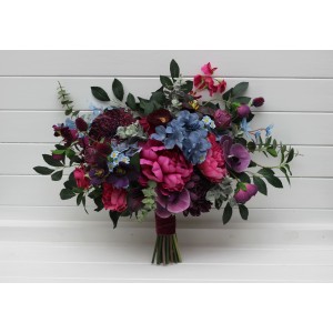 Colorful bouquet in purple magenta dusty blue green colors. Bridal bouquet for jewel tone wedding . Faux flowers. Bridesmaid bouquet. 5431