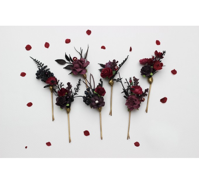 Purple, Burgundy & Black Hair Pins – Gothic Wedding Floral Hair Accessories Set